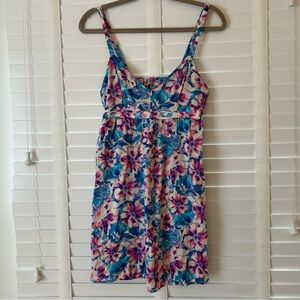 Forever 21 Dress Mini Pink Blue Tropical Floral Resortwear Small